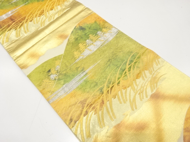 JAPANESE KIMONO / ANTIQUE FUKURO OBI / SILK / WOVEN TREE & PLANTS